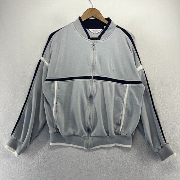 Vintage Christian Dior Track Jacket Men's XL Blue Gray Zip Pockets Monsieur 80s - Picture 1 of 11